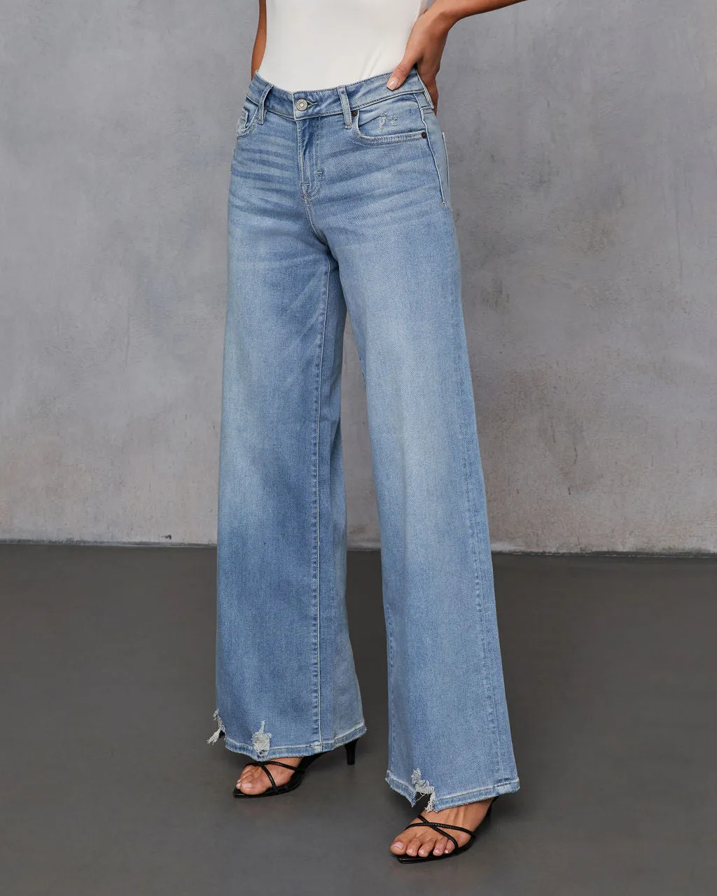 Inka Super Stretch Distressed Wide Leg Jeans sold by Vici product image thumbnail 3