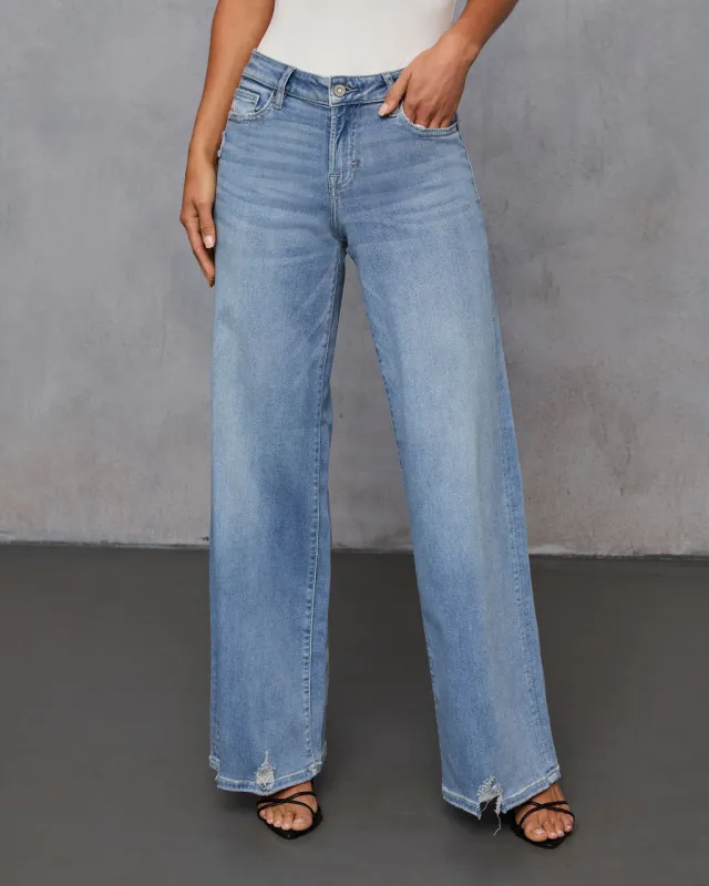 Inka Super Stretch Distressed Wide Leg Jeans sold by Vici