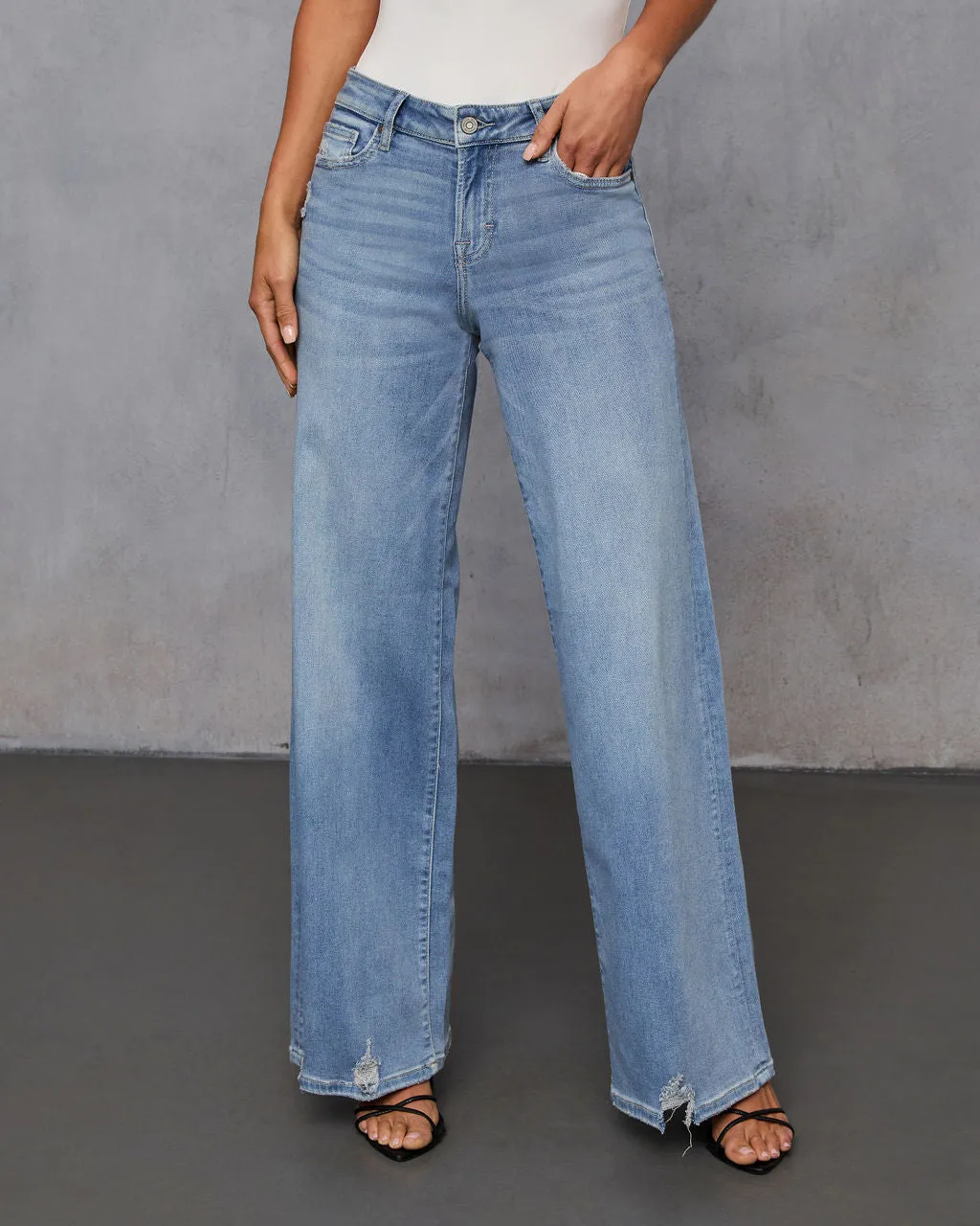 Inka Super Stretch Distressed Wide Leg Jeans sold by Vici