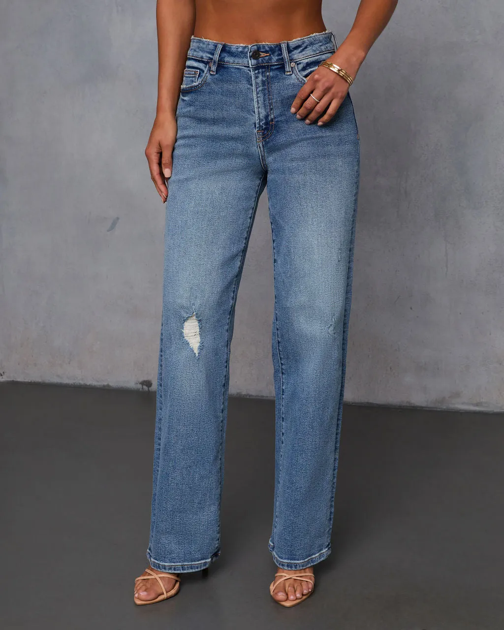 Karie Stretch Distressed Straight Leg Jeans sold by Vici
