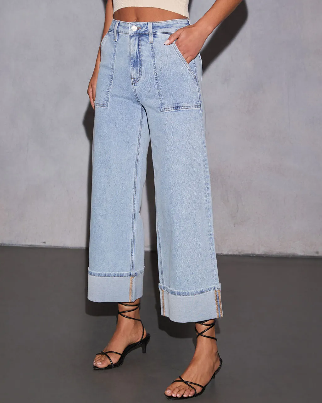 Naida Stretch Wide Leg Cuffed Jeans sold by Vici product image thumbnail 3
