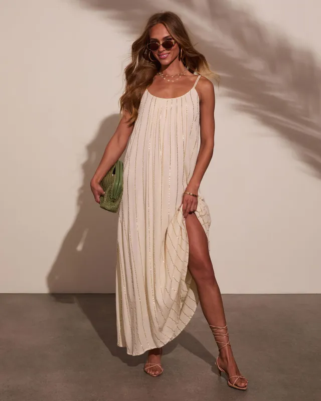 Onda Striped Sequin Maxi Dress sold by Vici