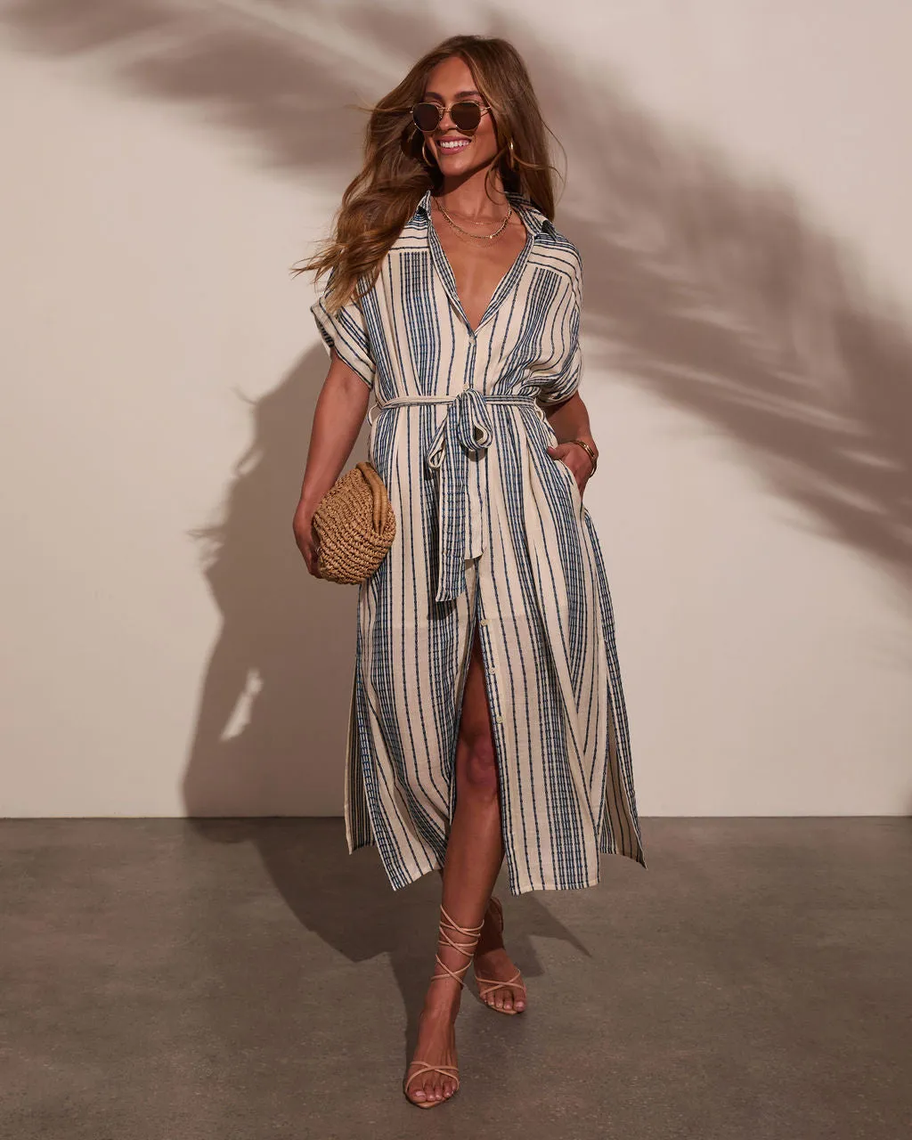 Falling Sun Striped Midi Shirt Dress sold by Vici product image thumbnail 5