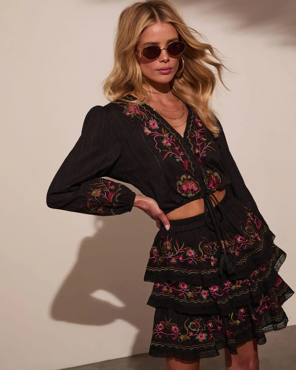 Trail of Flowers Floral Front Tie Crop Top sold by Vici product image thumbnail 3