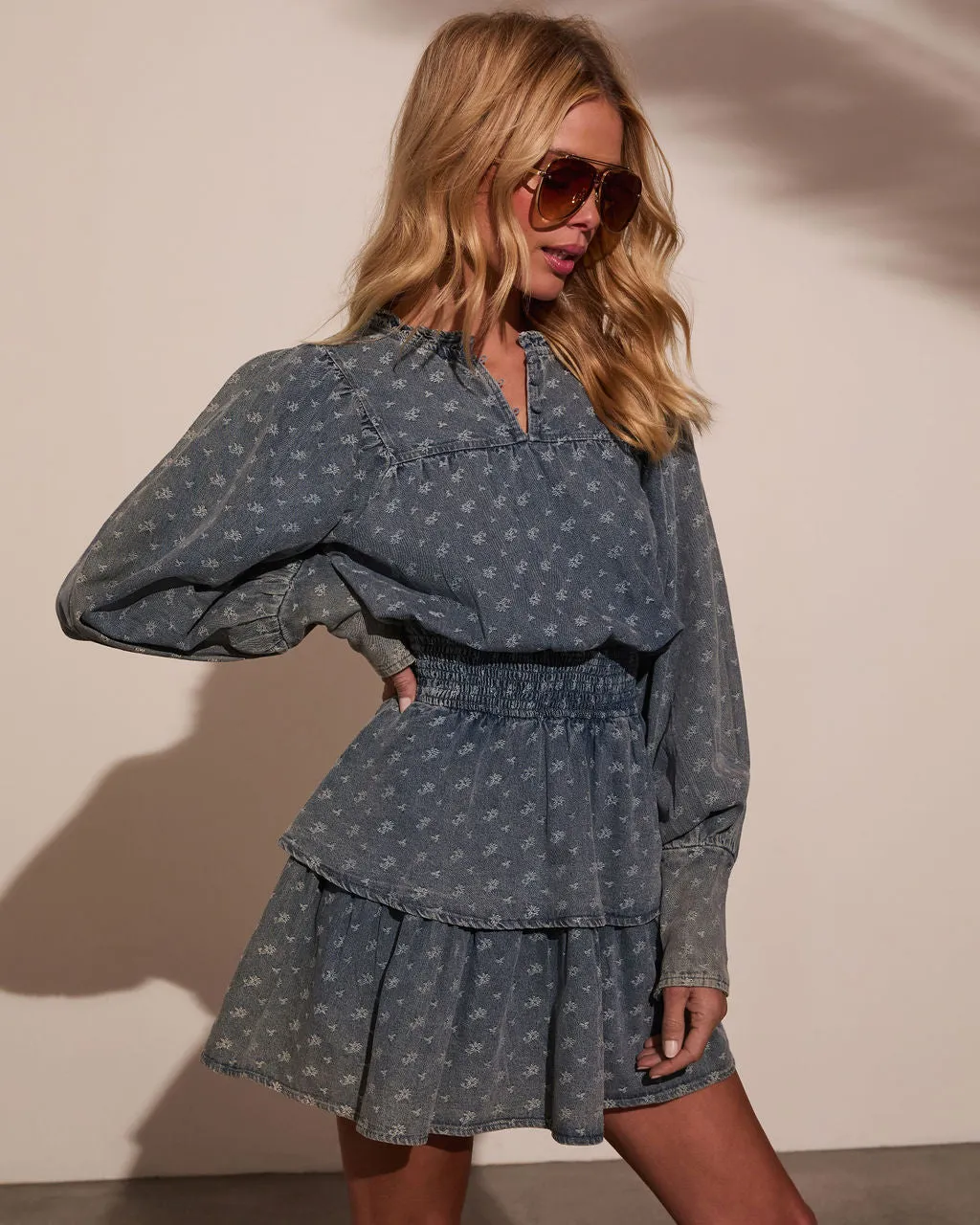 Luzie Tiered Denim Mini Dress sold by Vici product image thumbnail 3