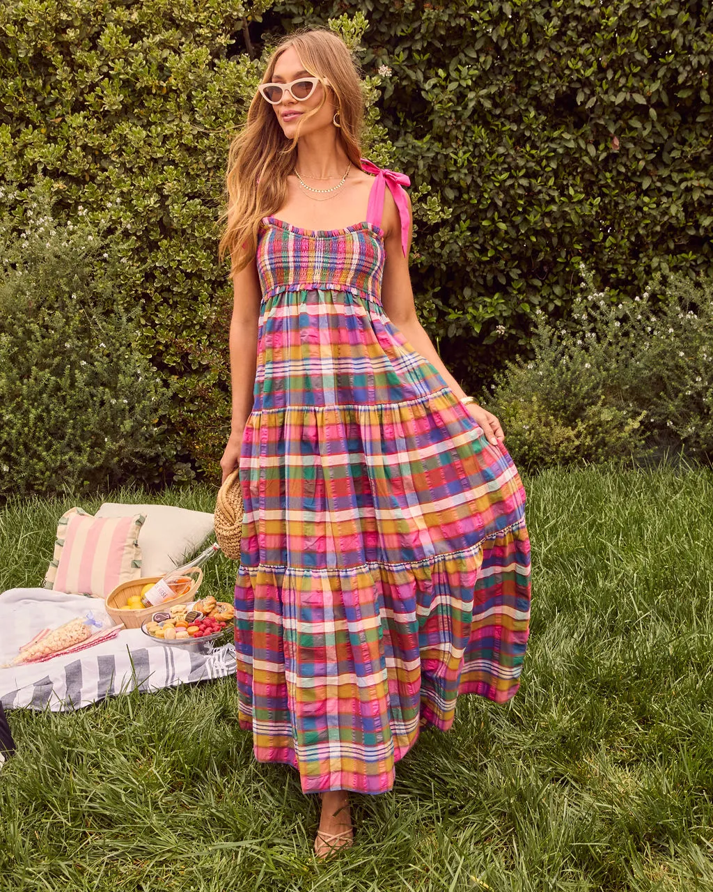 Izie Plaid Tiered Maxi Dress sold by Vici product image thumbnail 5