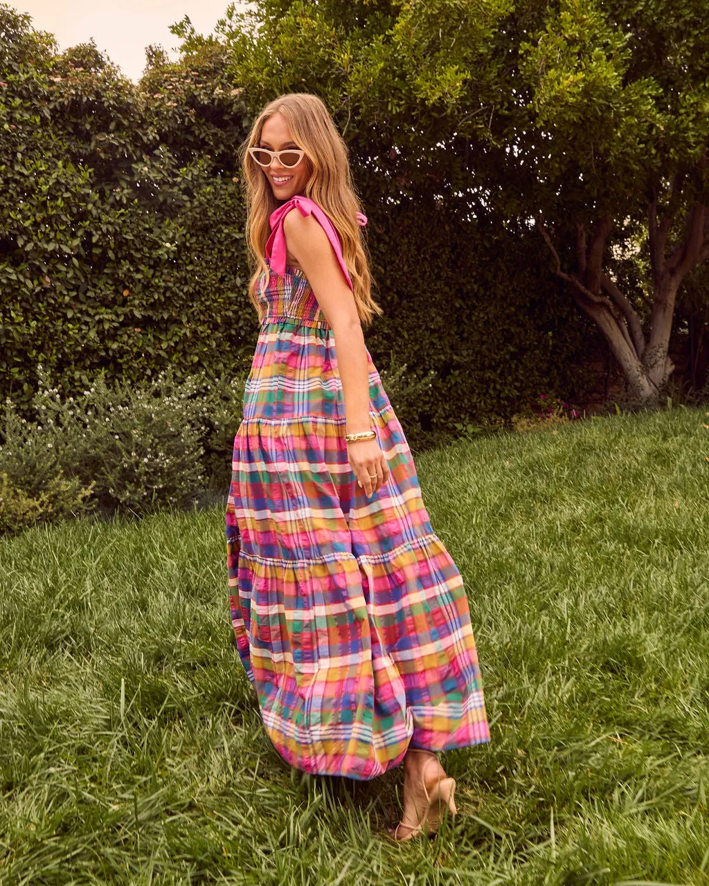 Izie Plaid Tiered Maxi Dress sold by Vici product image thumbnail 4