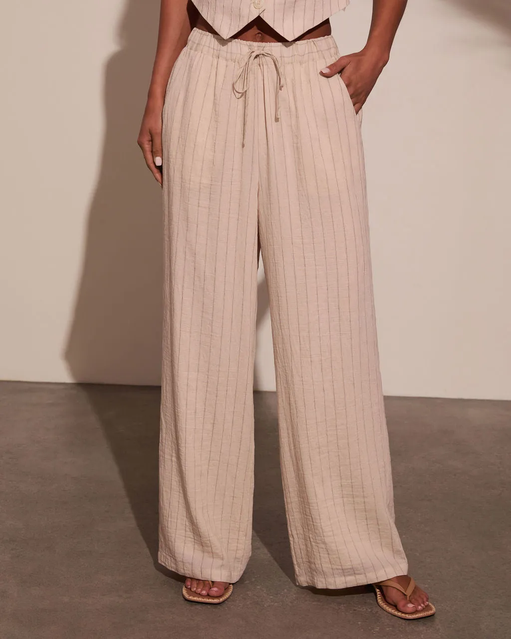 Hazel Pinstripe Wide Leg Pants sold by Vici