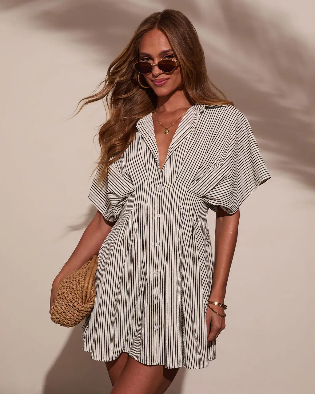 Annabelle Striped Mini Shirt Dress sold by Vici product image thumbnail 5