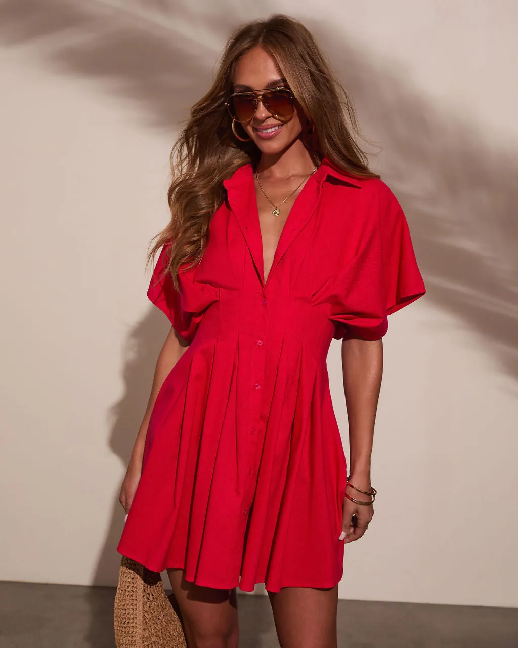 Stacie Pleated Mini Shirt Dress sold by Vici product image thumbnail 5