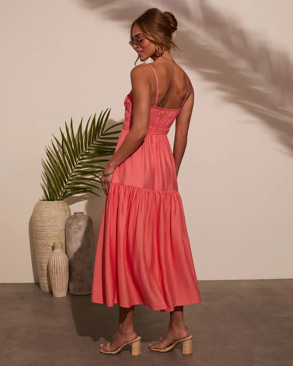 Riviera Romance Ruched Tiered Midi Dress sold by Vici product image thumbnail 4