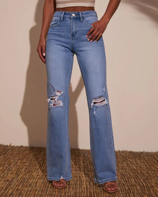 Katie Stretch Distressed Wide Leg Jeans sold by Vici