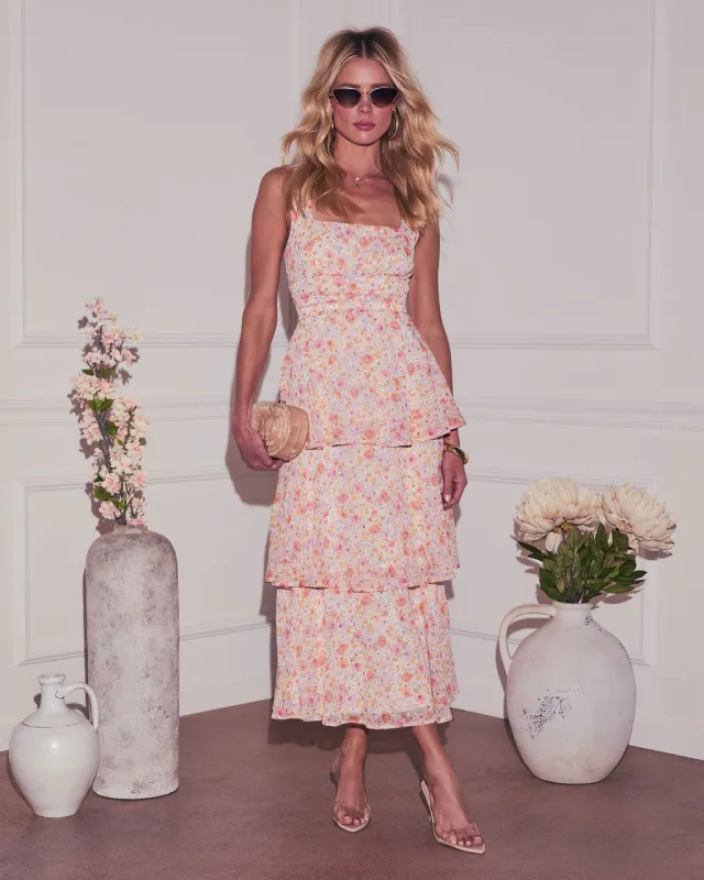 Rhea Tiered Floral Maxi Dress sold by Vici