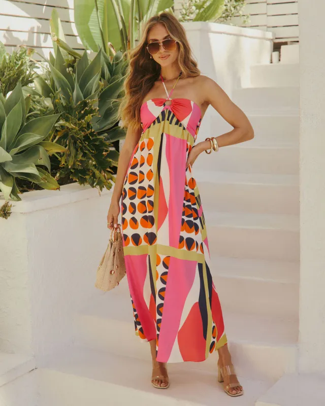 Till Sunset Abstract Halter Maxi Dress sold by Vici