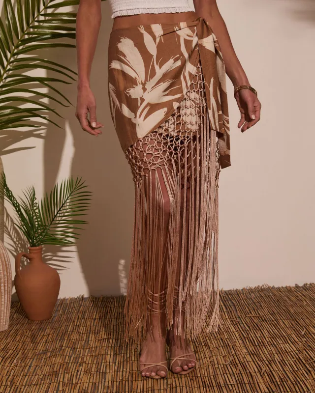 Sunny Views Wrap Fringe Mini Skirt sold by Vici