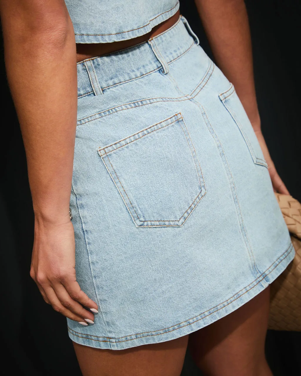 Midnight Muse Embellished Denim Mini Skirt sold by Vici product image thumbnail 4