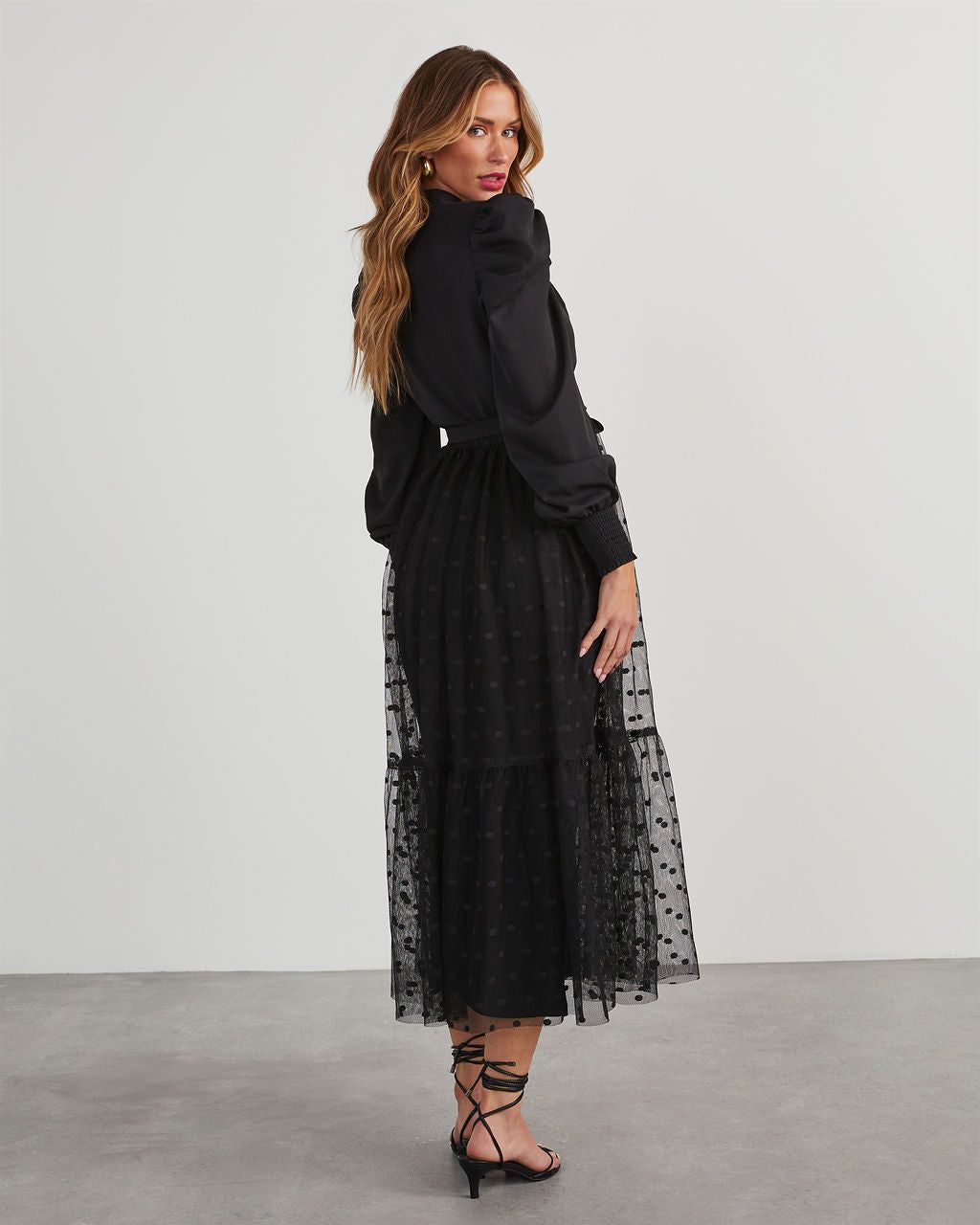 Normandy Polka Dot Mesh Midi Dress - Black sold by Vici product image thumbnail 4