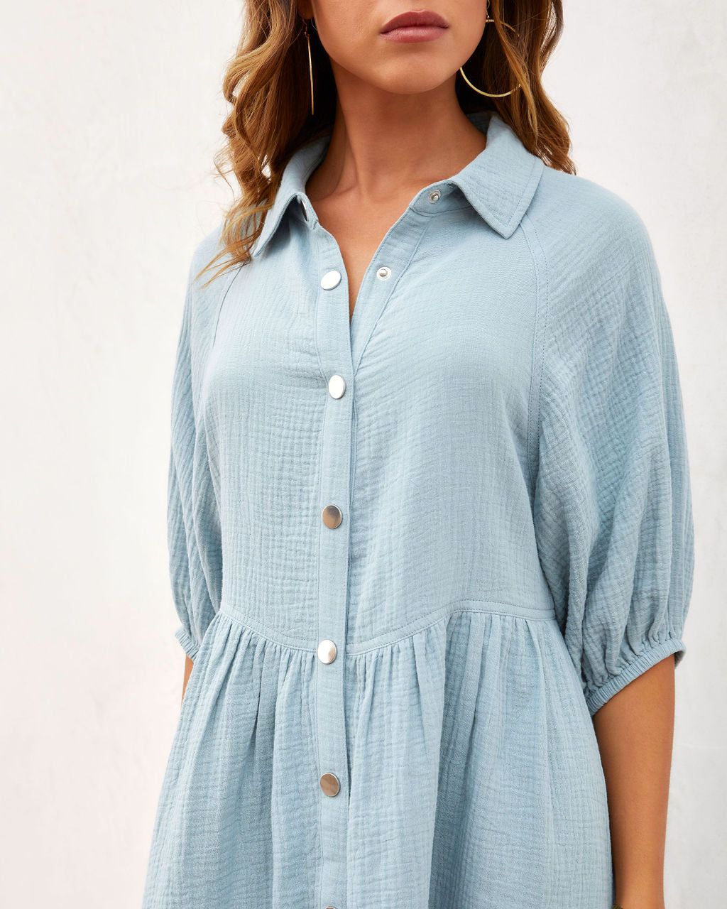 Irina Cotton Puff Sleeve Mini Dress - Light Blue - FINAL SALE sold by Vici product image thumbnail 3