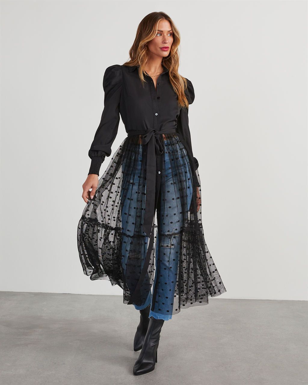 Normandy Polka Dot Mesh Midi Dress - Black sold by Vici product image thumbnail 3