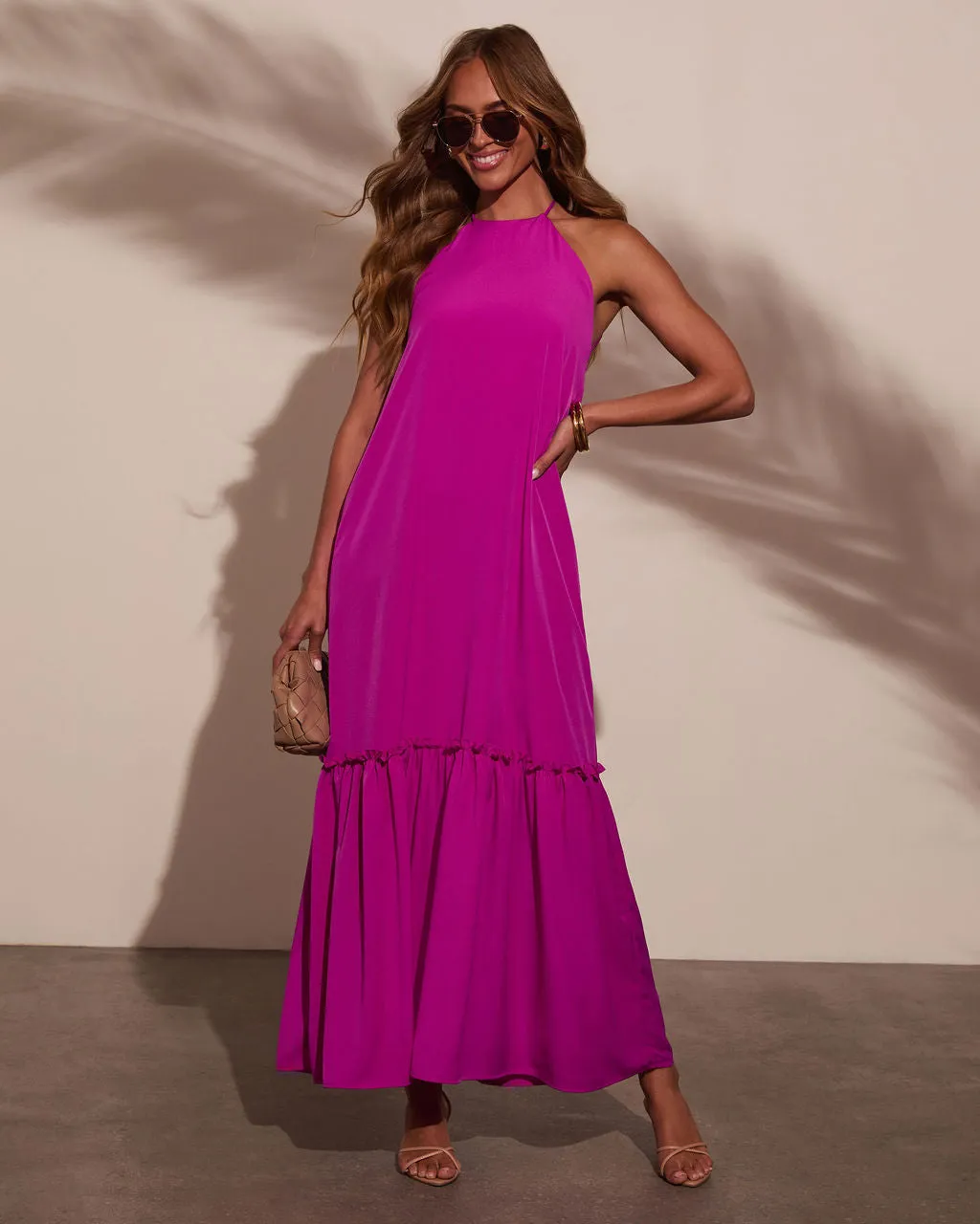 Sarina Tiered Halter Maxi Dress sold by Vici