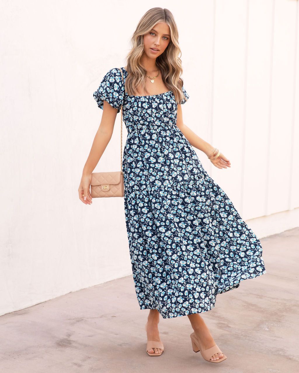 Picking Petals Floral Puff Sleeve Midi Dress - Navy - FINAL SALE sold by Vici product image thumbnail 4