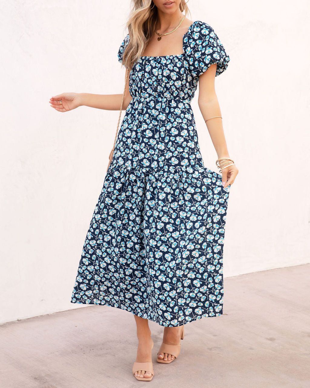 Picking Petals Floral Puff Sleeve Midi Dress - Navy - FINAL SALE sold by Vici product image thumbnail 2