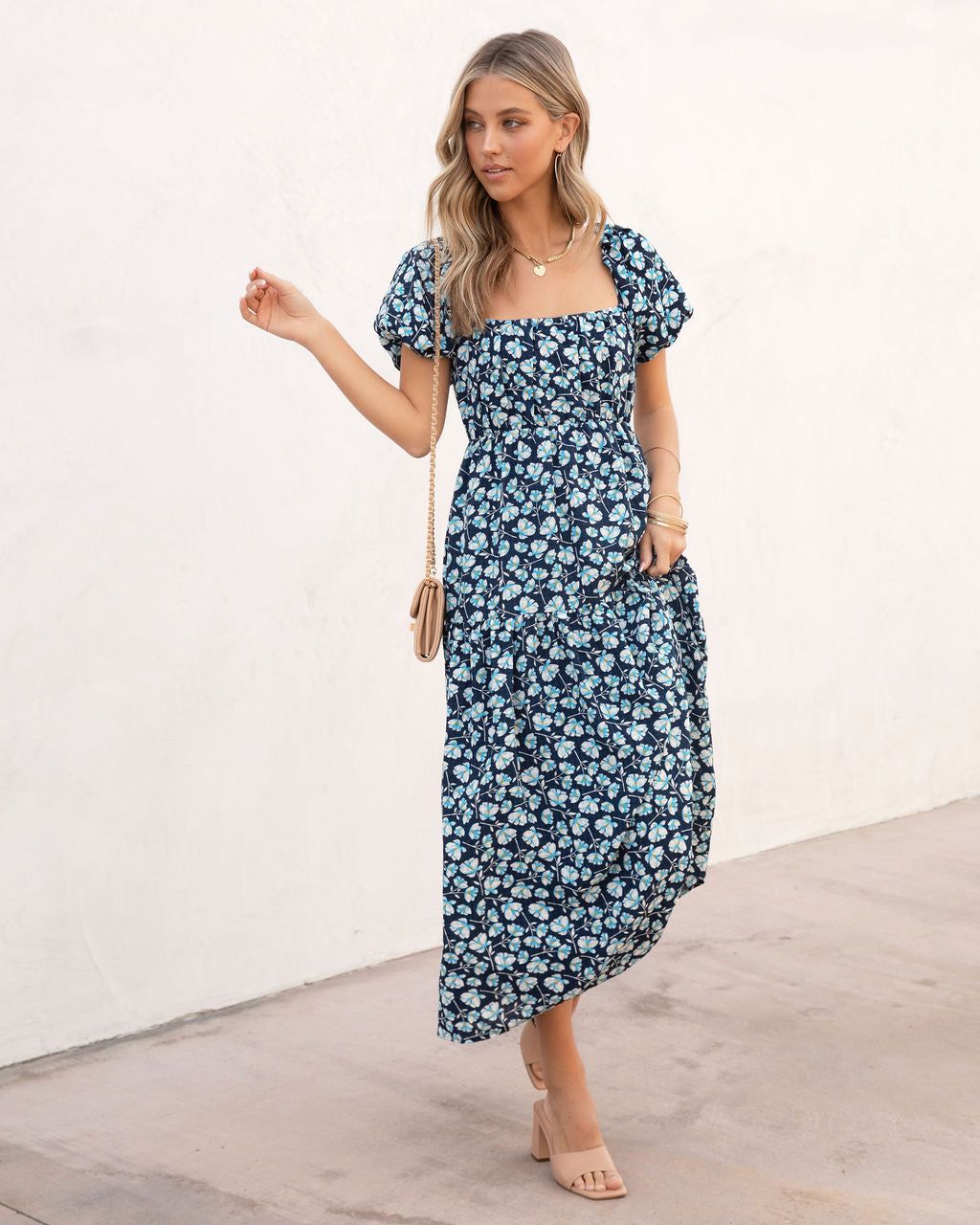 Picking Petals Floral Puff Sleeve Midi Dress - Navy - FINAL SALE sold by Vici product image thumbnail 6