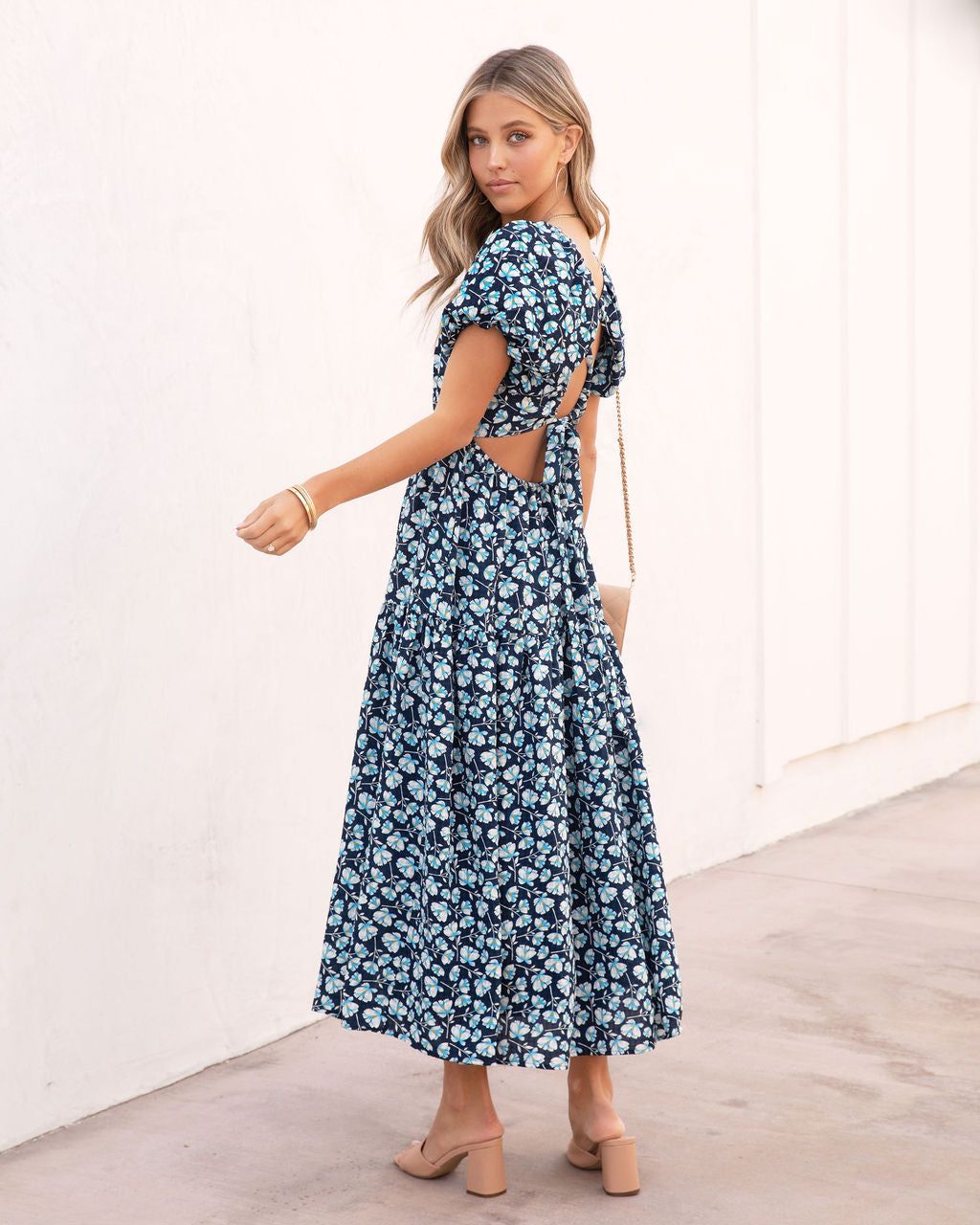 Picking Petals Floral Puff Sleeve Midi Dress - Navy - FINAL SALE sold by Vici product image thumbnail 3
