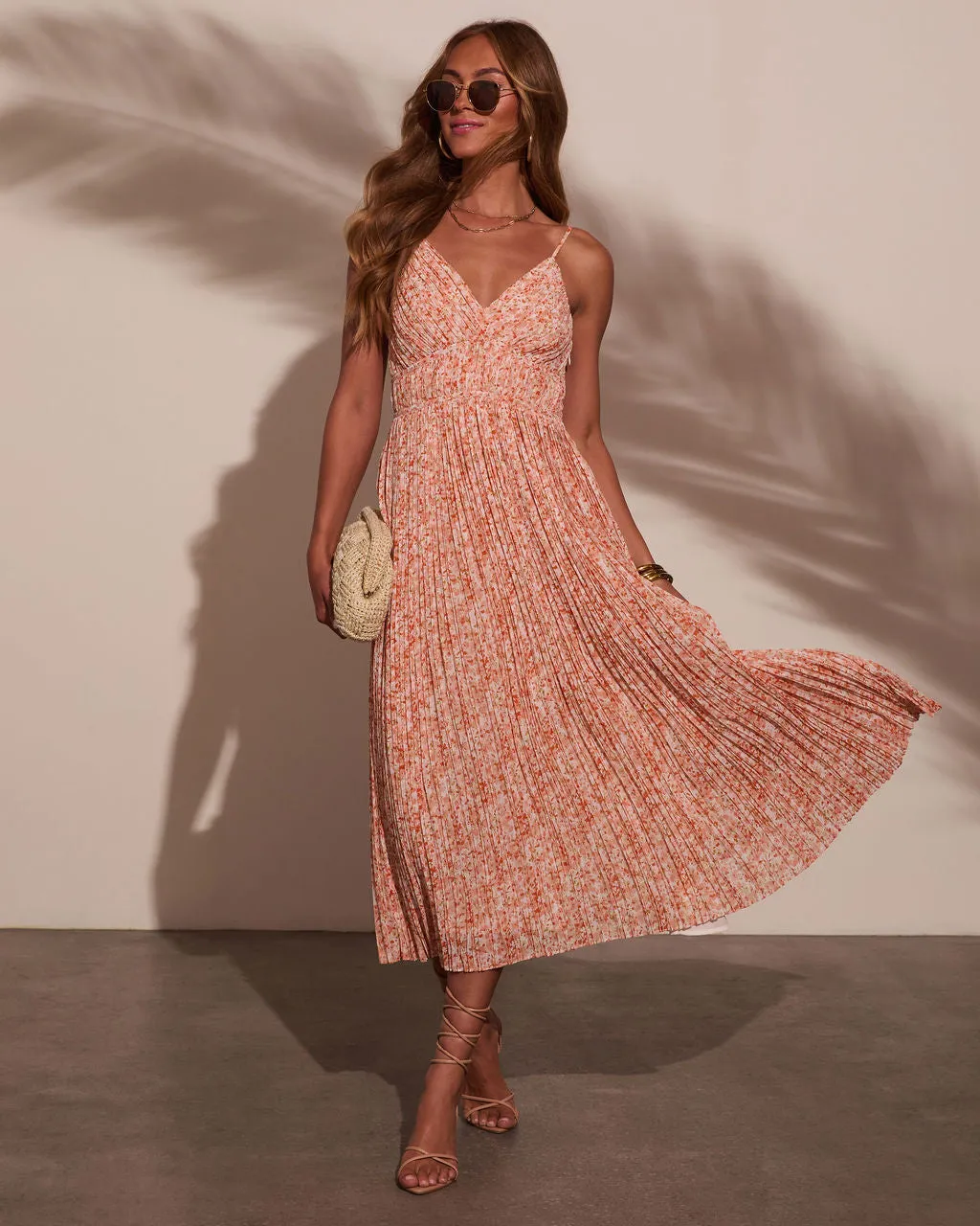 Sunset Kiss Pleated Floral Midi Dress sold by Vici product image thumbnail 5