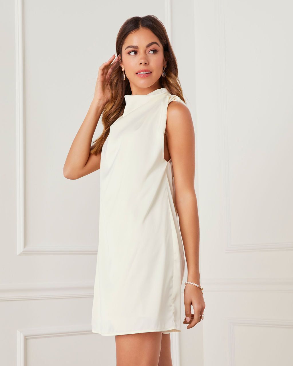 Sofiya Satin High Neck Mini Dress - White sold by Vici product image thumbnail 4