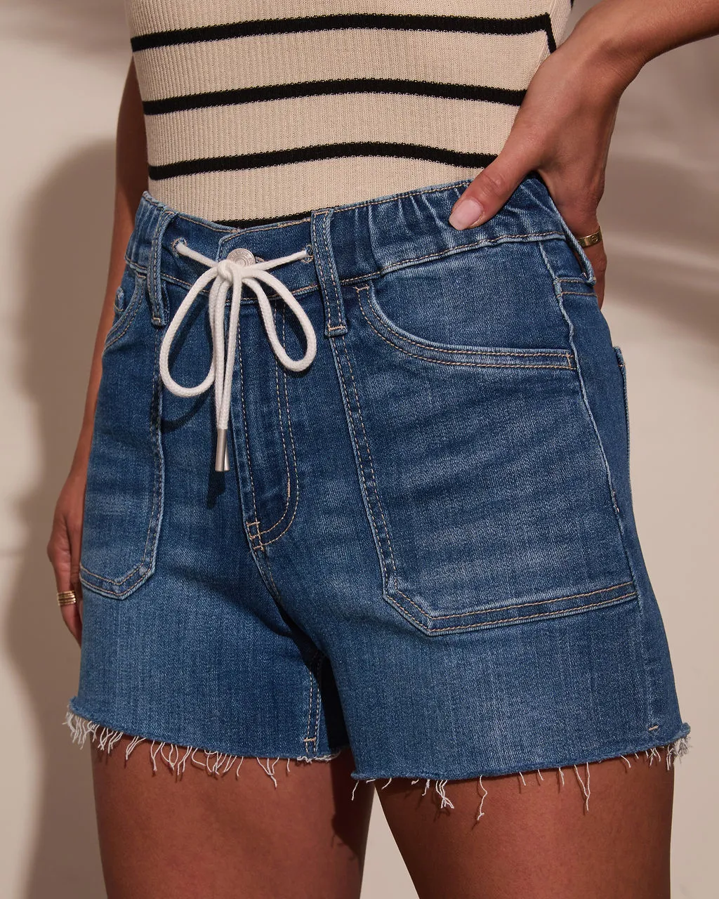 Carmela Drawstring Denim Shorts sold by Vici product image thumbnail 3