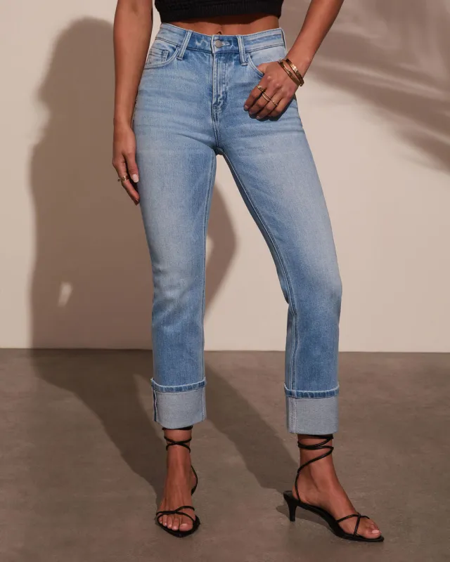 Julieanne Super Stretch Straight Leg Cuff Jeans sold by Vici