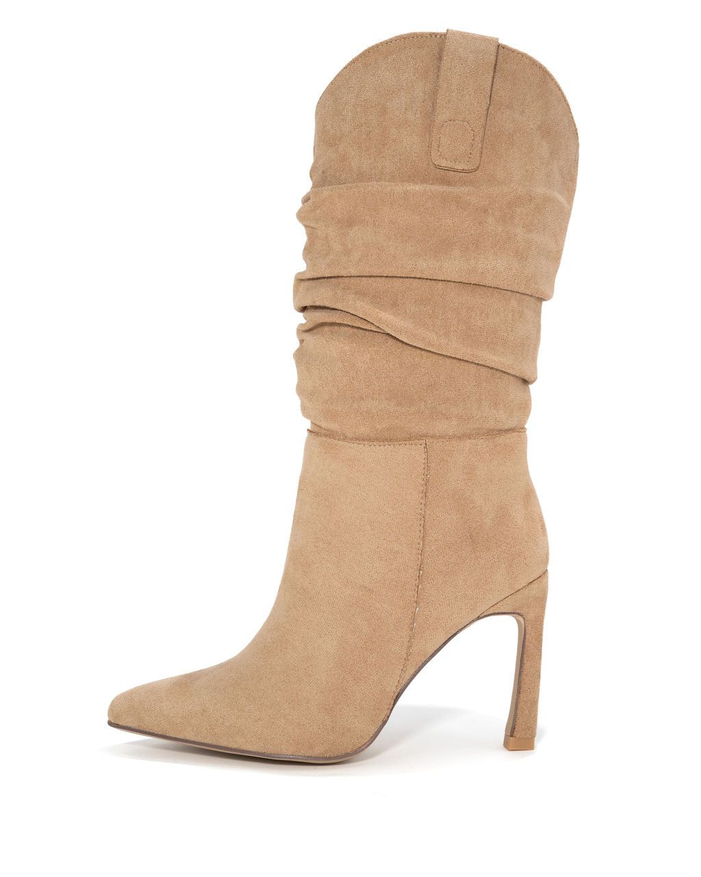 Goldie Faux Suede Heeled Slouch Boot sold by Vici