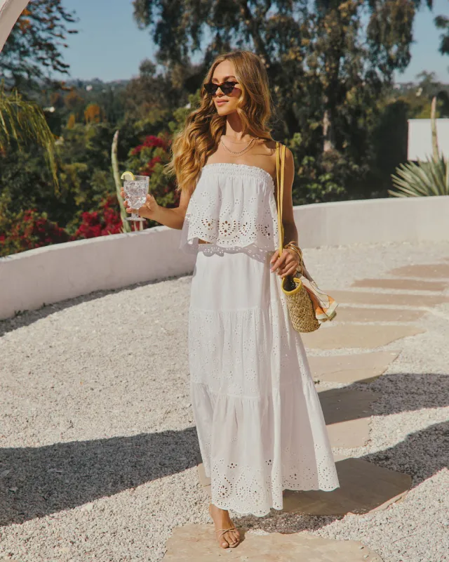 Santorini Breeze Eyelet Maxi Skirt sold by Vici