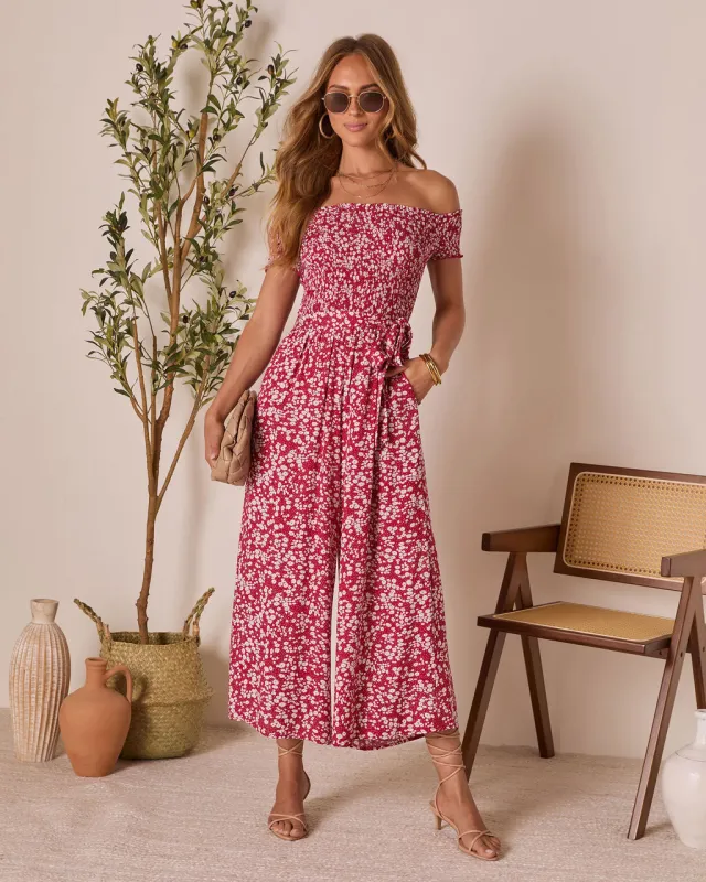 Dawna Off The Shoulder Waist Tie Jumpsuit sold by Vici