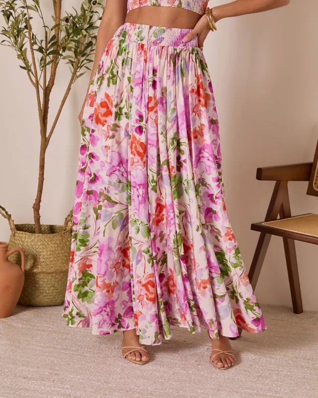 Moonpetal Floral Pleated Maxi Skirt made by Vici