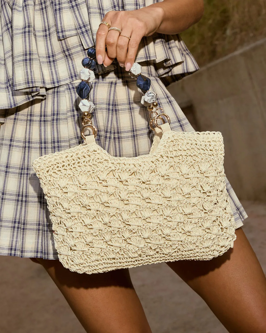 Elema Beaded Handle Crochet Tote Bag sold by Vici