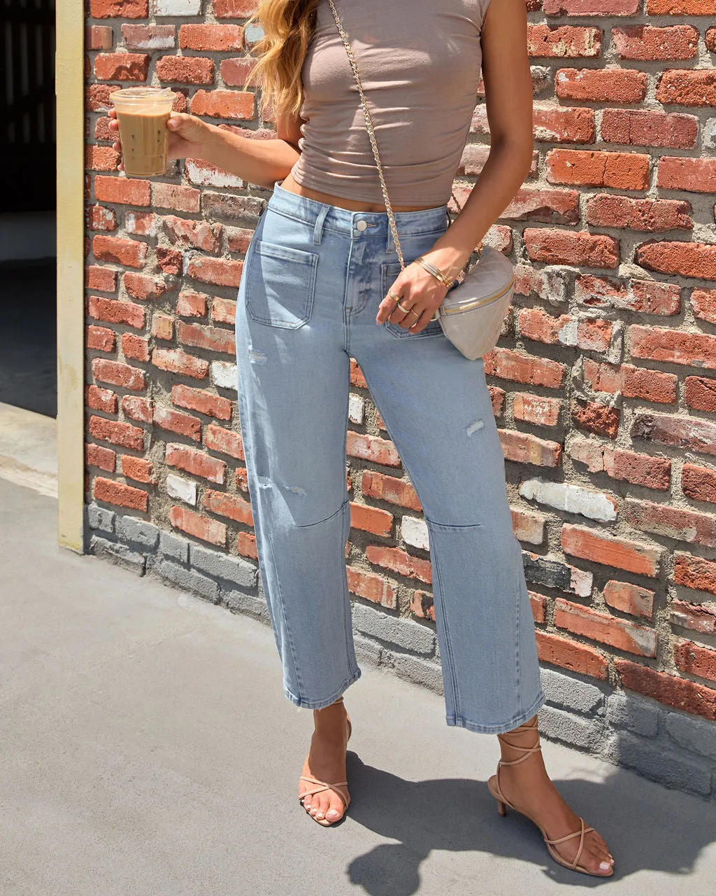 Eveline Stretch High Rise Cropped Distressed Barrel Jeans sold by Vici product image thumbnail 5