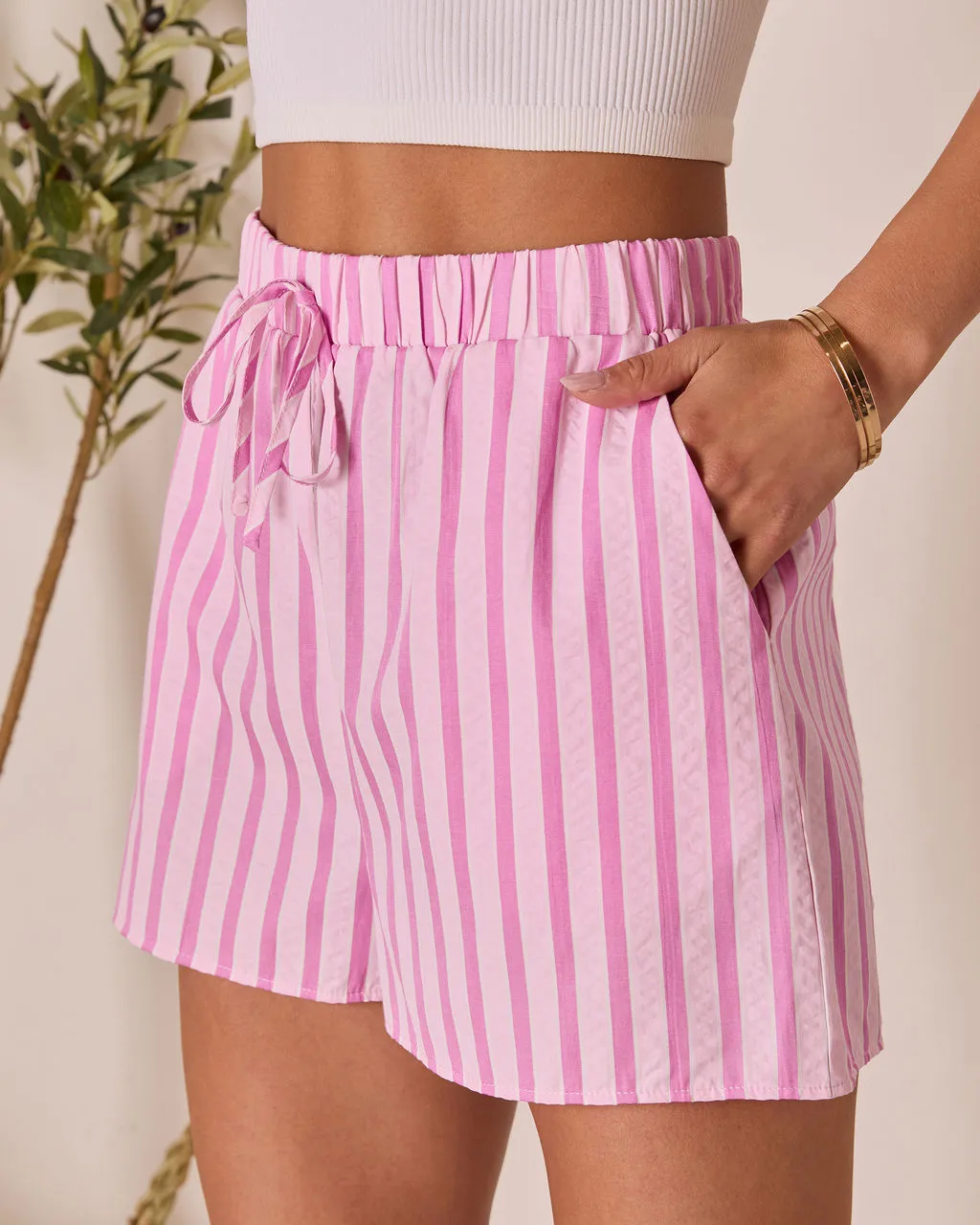 Florine Striped Drawstring Shorts sold by Vici