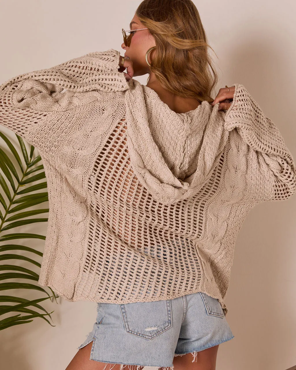 Solaris Hooded Cable Knit Perforated Sweater sold by Vici product image thumbnail 4