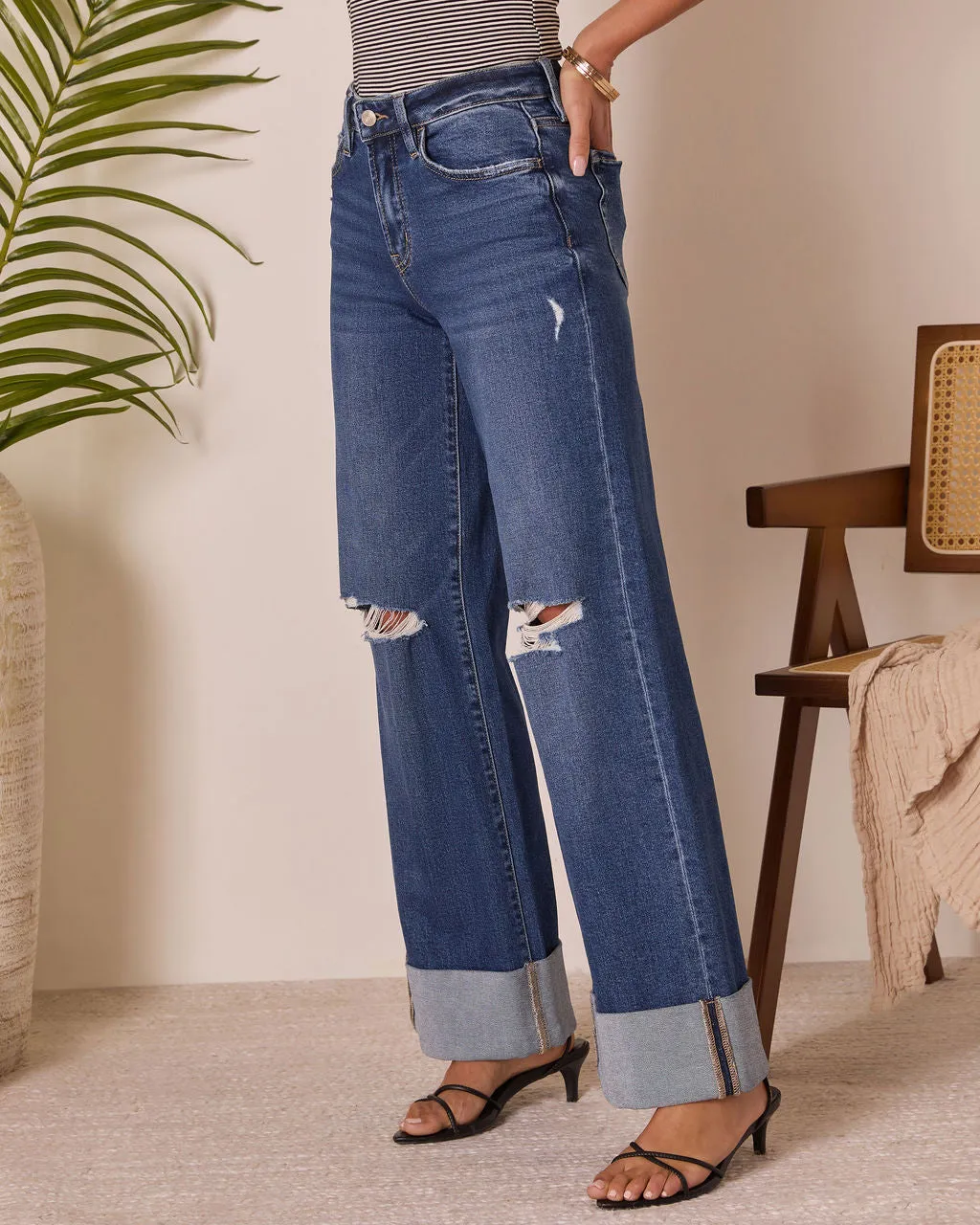 Jaidan Stretch Distressed Wide Leg Cuffed Jeans sold by Vici product image thumbnail 3