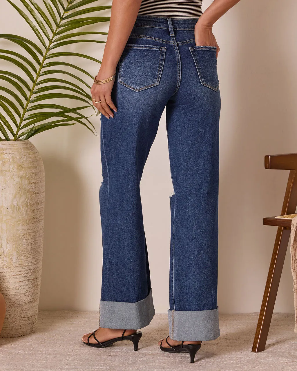 Jaidan Stretch Distressed Wide Leg Cuffed Jeans sold by Vici product image thumbnail 4
