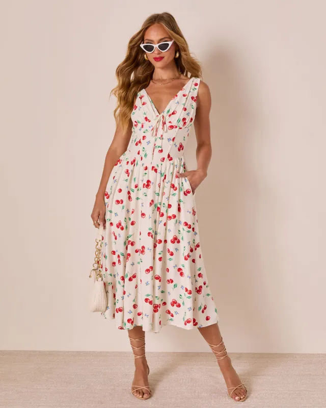 Sweet Tart Cherry Print Midi Dress sold by Vici