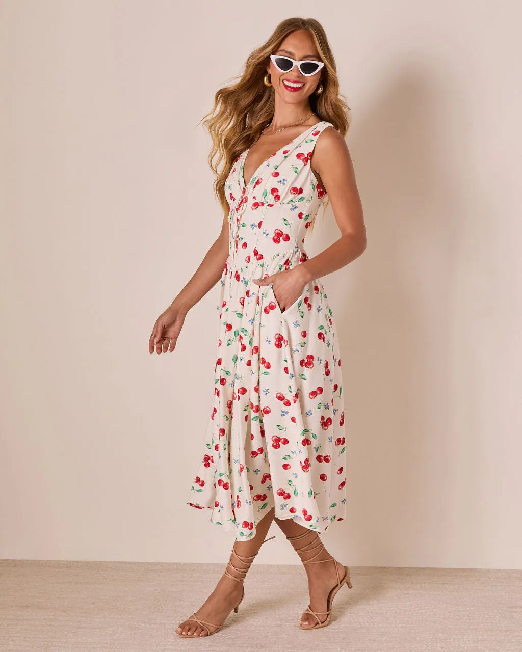 Sweet Tart Cherry Print Midi Dress sold by Vici product image thumbnail 3