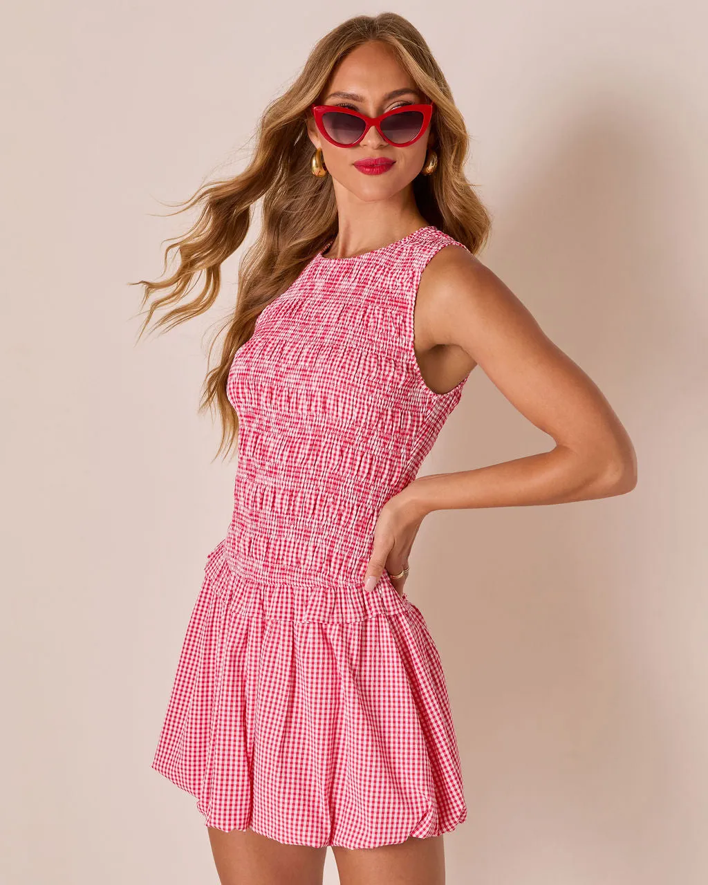 Lilianne Gingham Bubble Hem Mini Dress sold by Vici product image thumbnail 3
