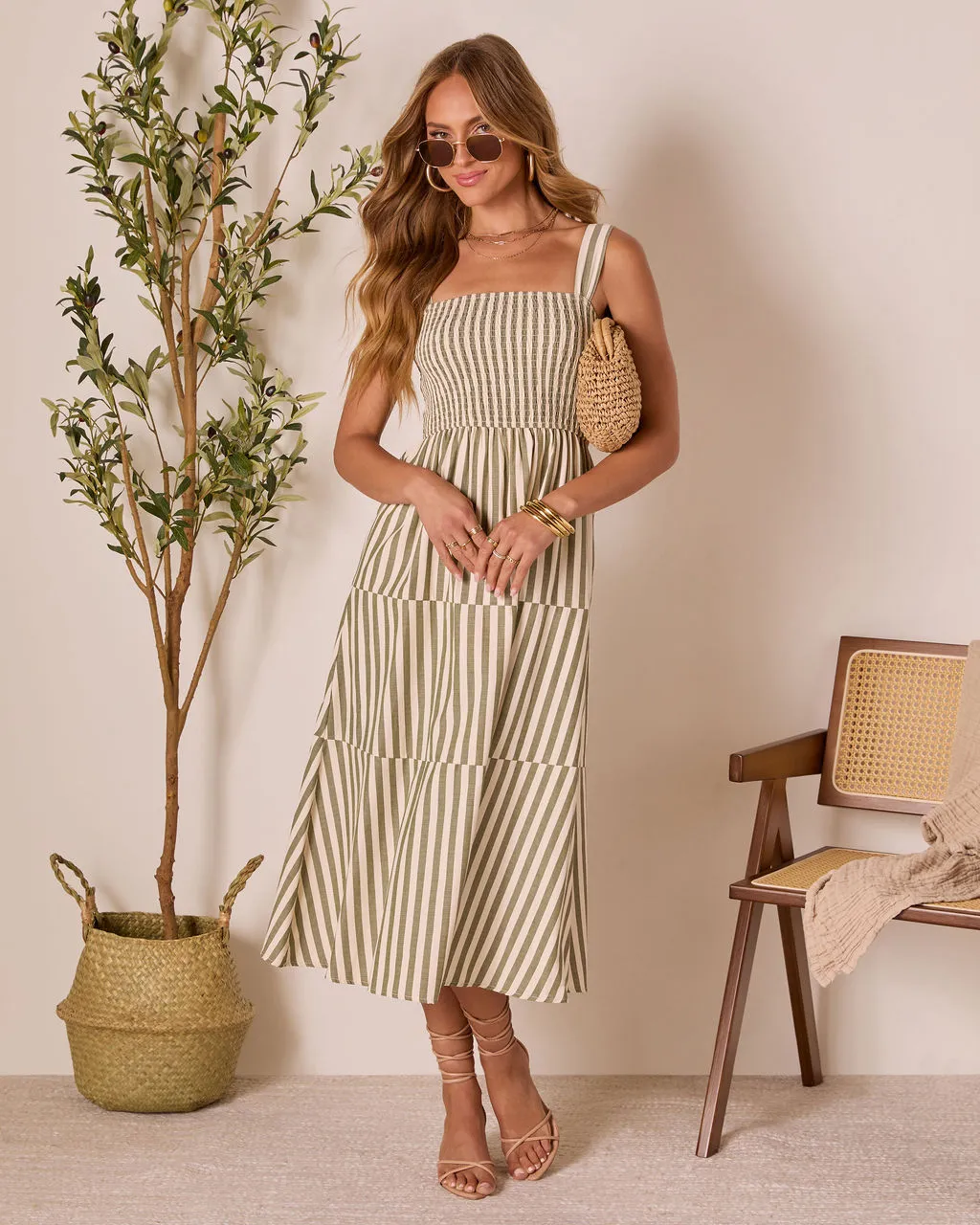Braylin Striped Smocked Midi Dress sold by Vici product image thumbnail 5