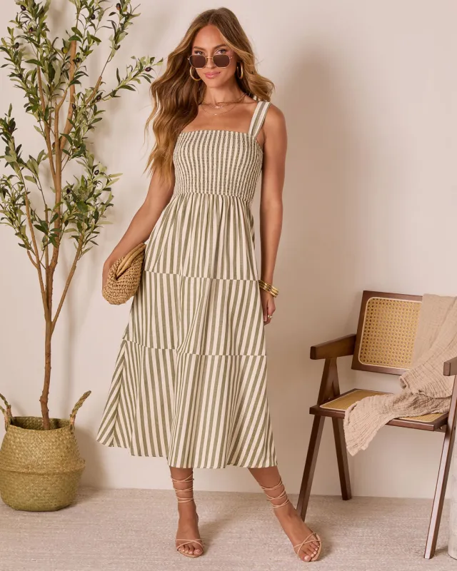 Braylin Striped Smocked Midi Dress sold by Vici