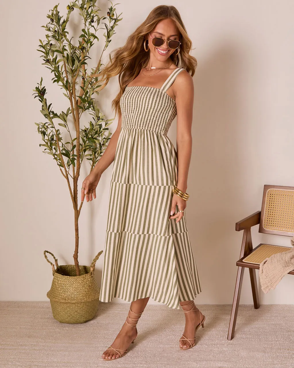 Braylin Striped Smocked Midi Dress sold by Vici product image thumbnail 3