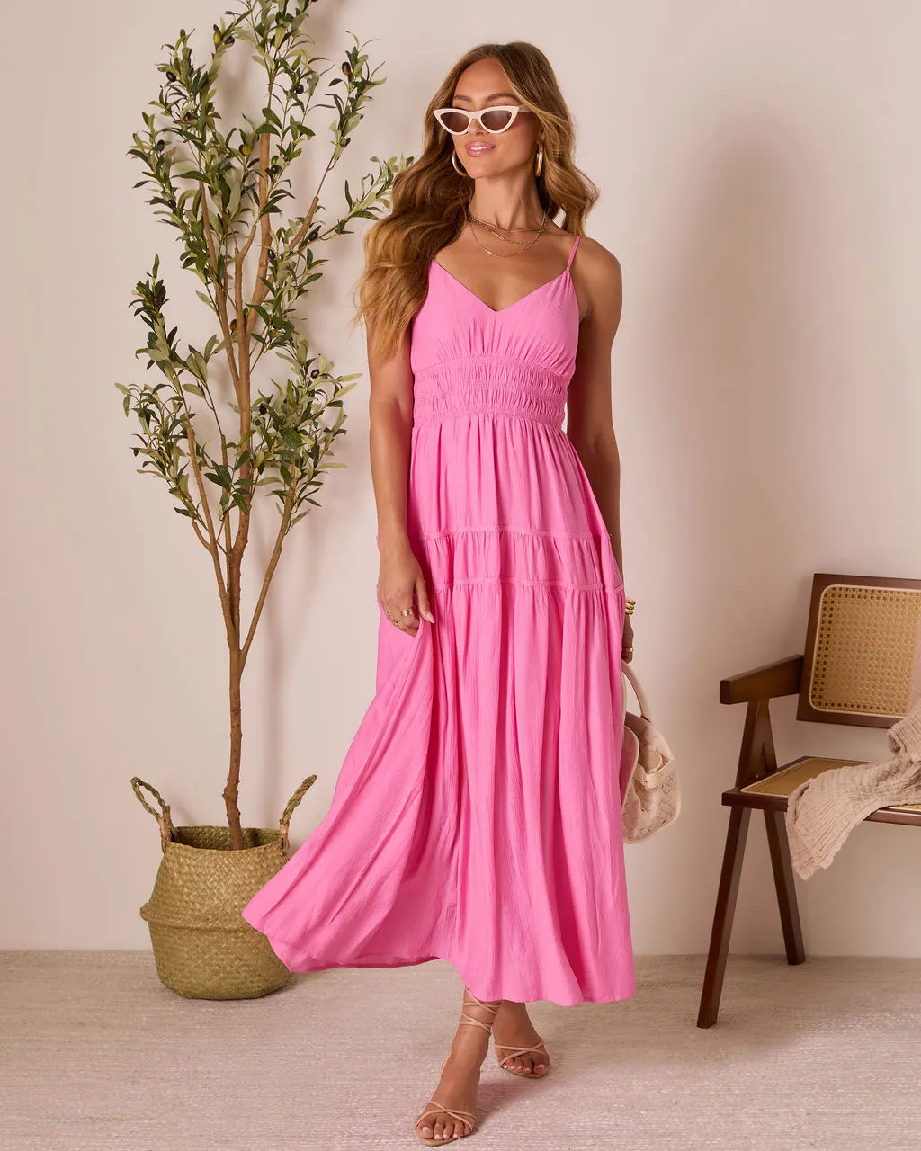 Chasing Light Tiered Maxi Dress sold by Vici