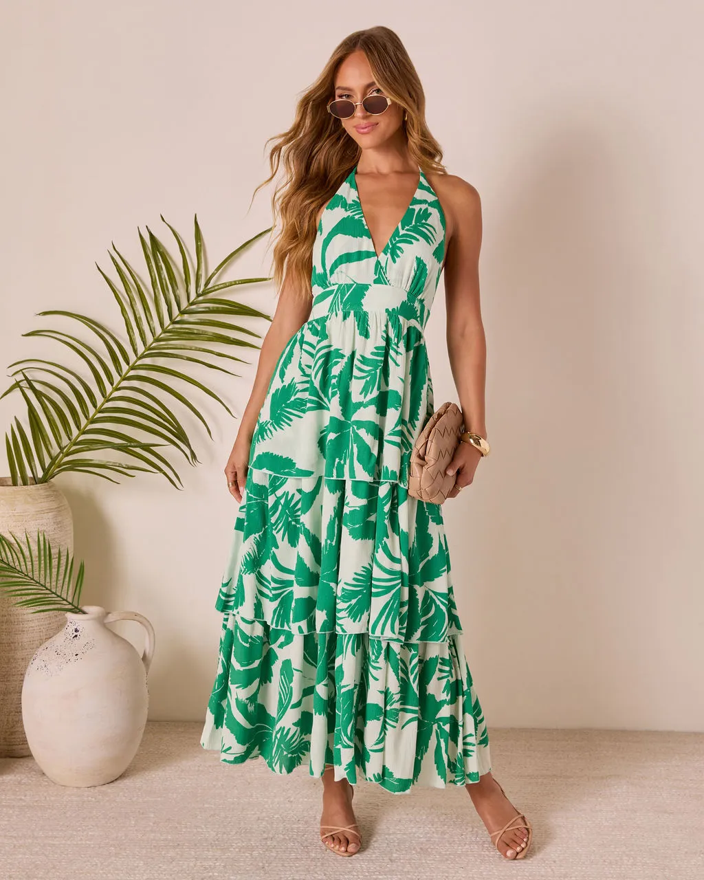 Palm Shade Tiered Maxi Dress sold by Vici